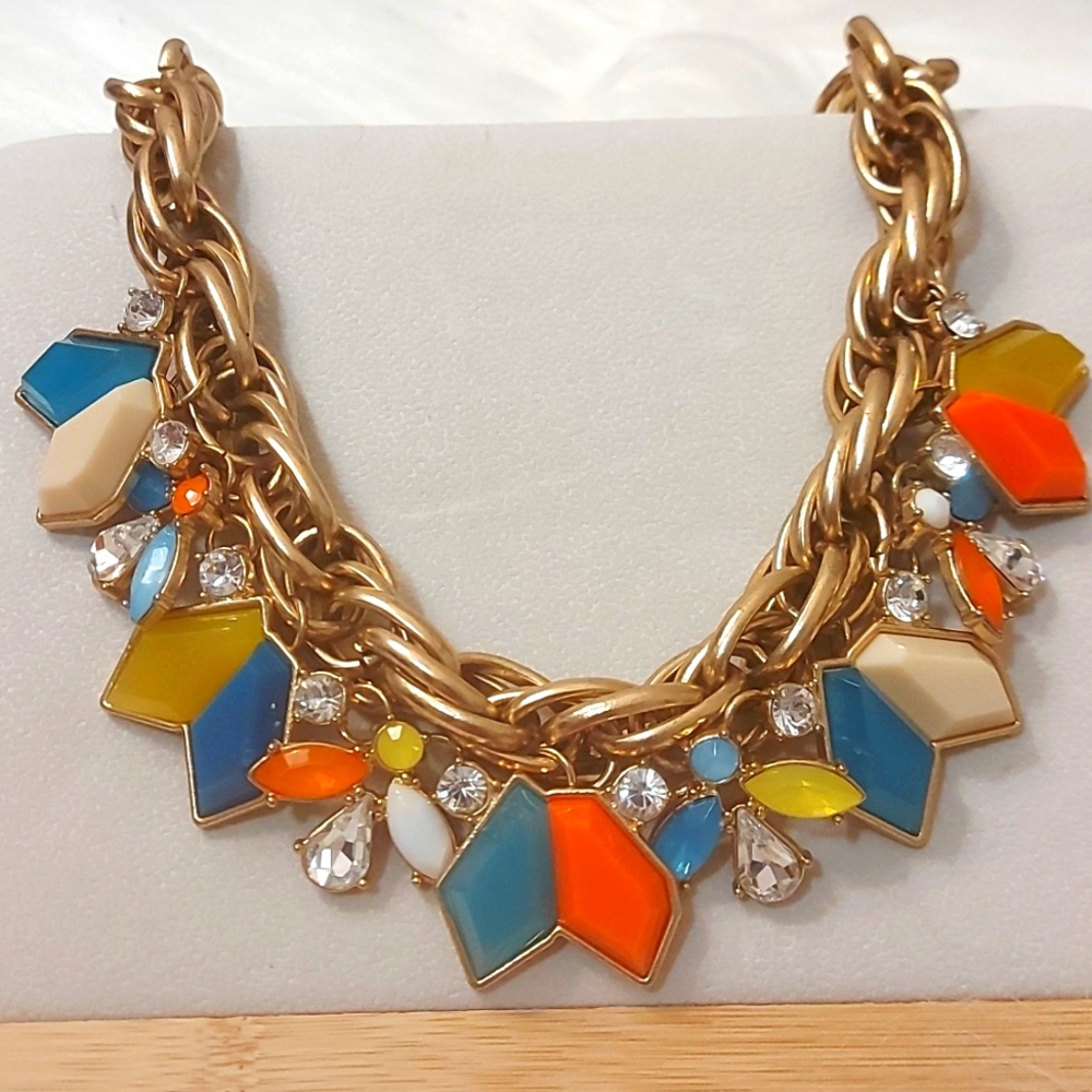Gold Chain Multicolor Geometric Statement Necklace